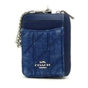 COACH Denim Quilted Zip Card Cass